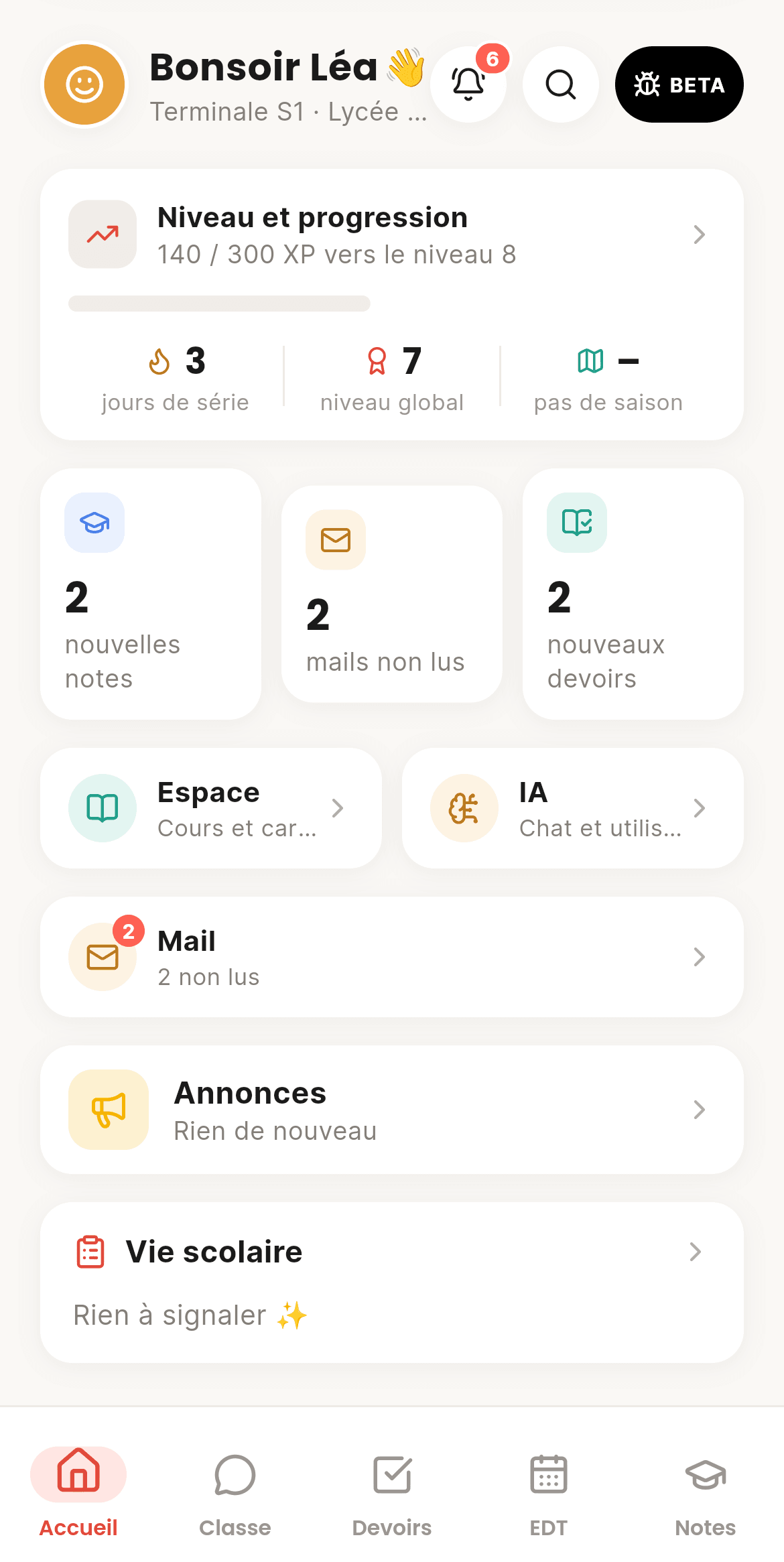 Écran de CoolRoom : Accueil