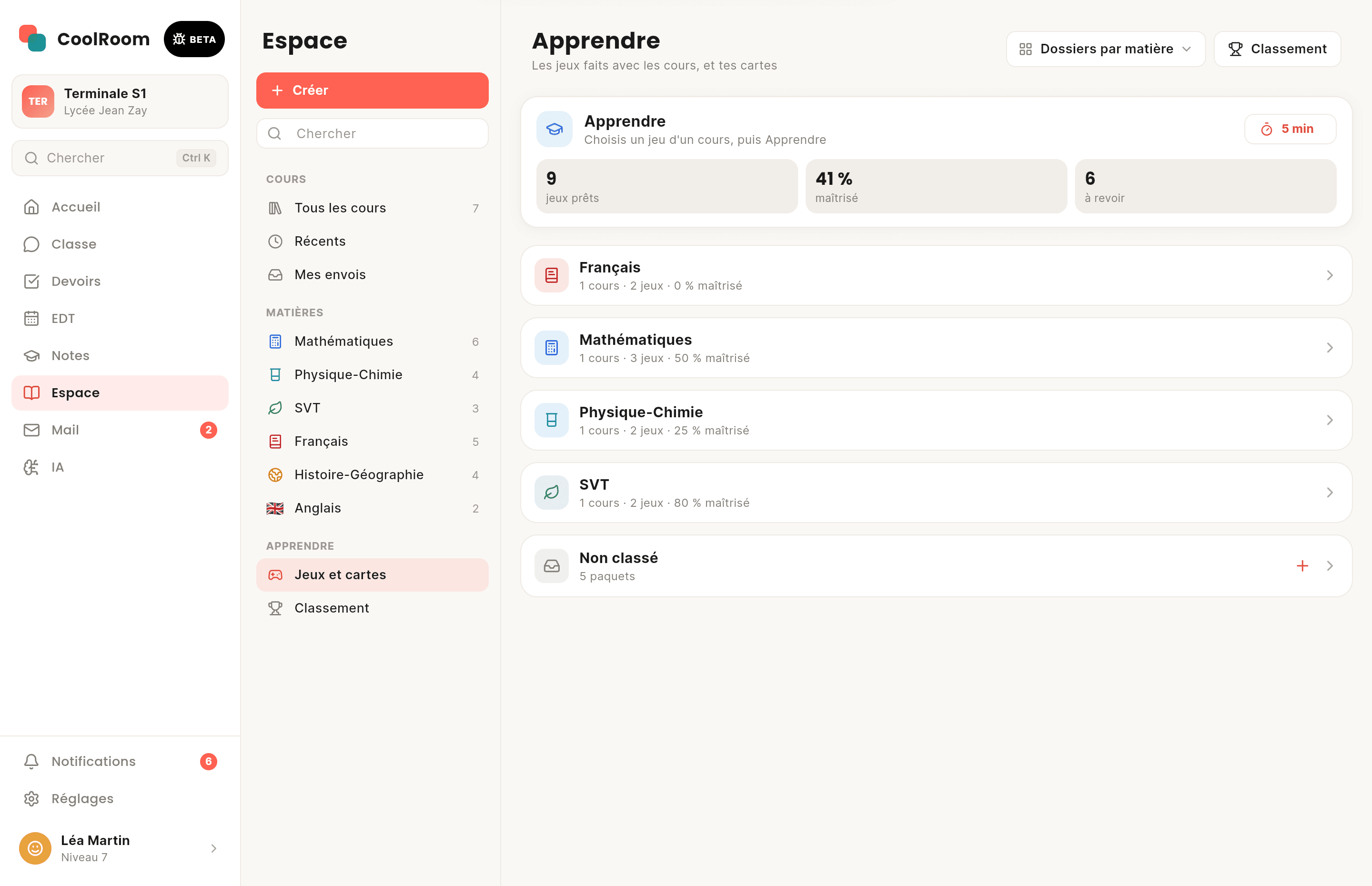 Écran de CoolRoom sur ordinateur : Apprendre