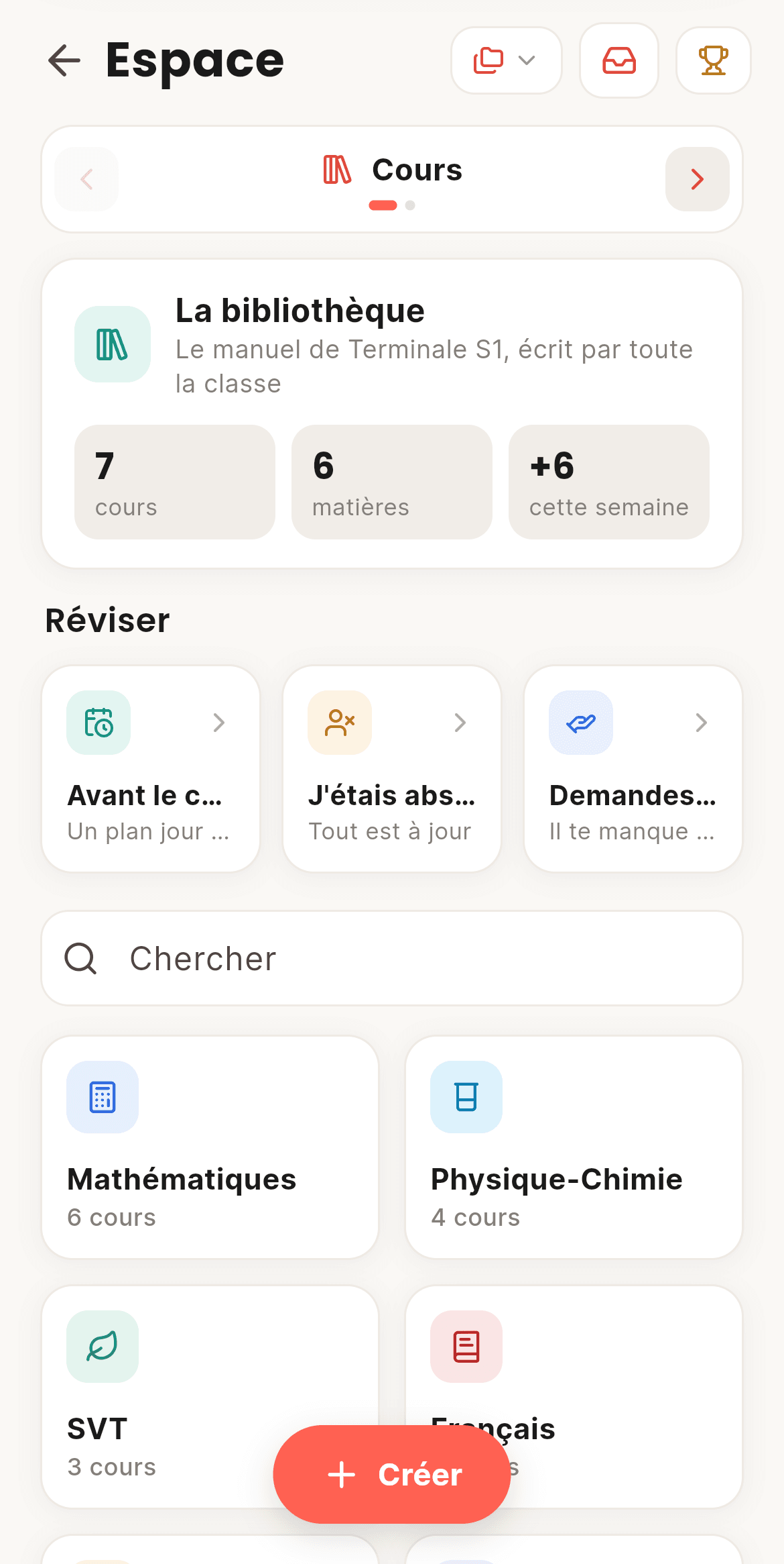 Écran de CoolRoom : Cours