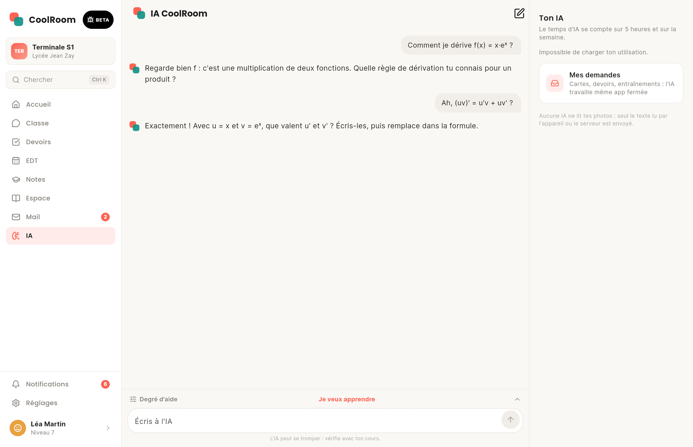 Écran de CoolRoom sur ordinateur : IA