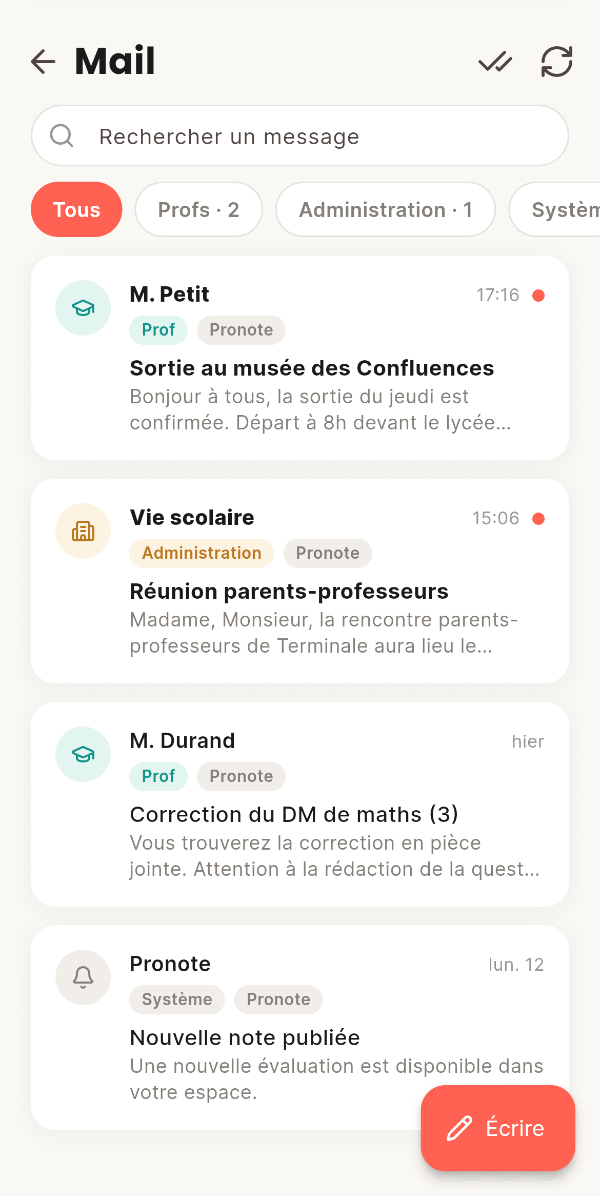 Écran de CoolRoom : Mail