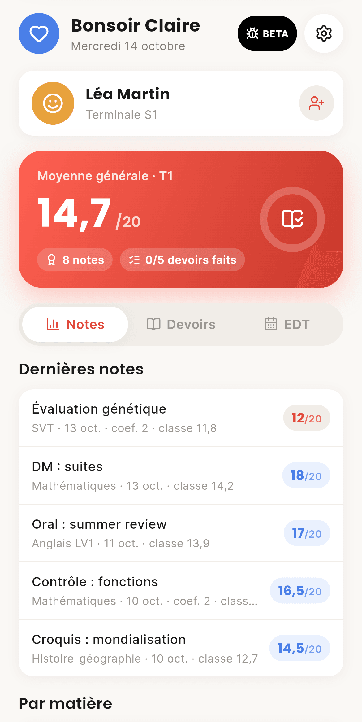 Écran de CoolRoom : Parents