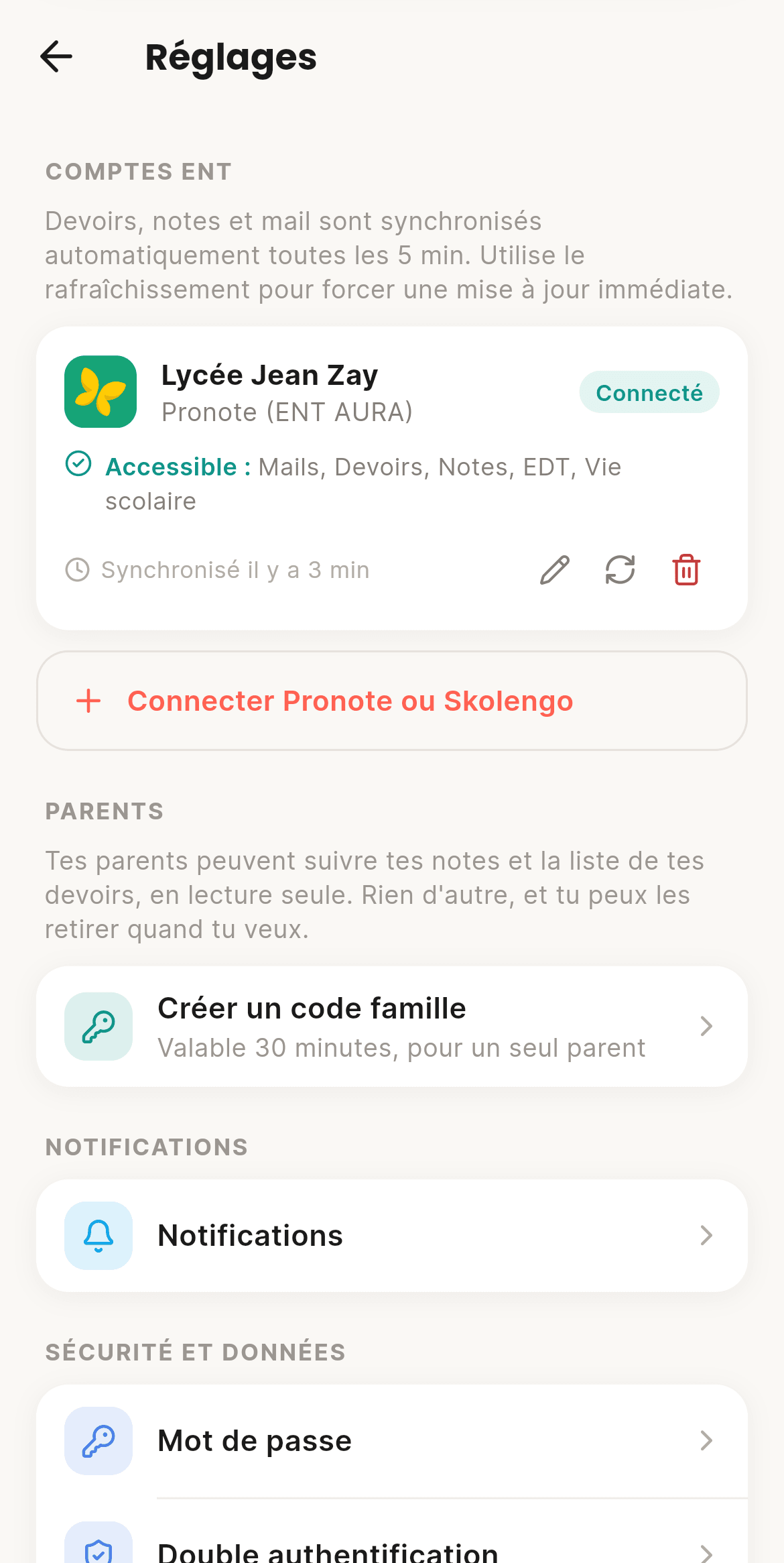 Écran de CoolRoom : Pronote, Skolengo, EduConnect